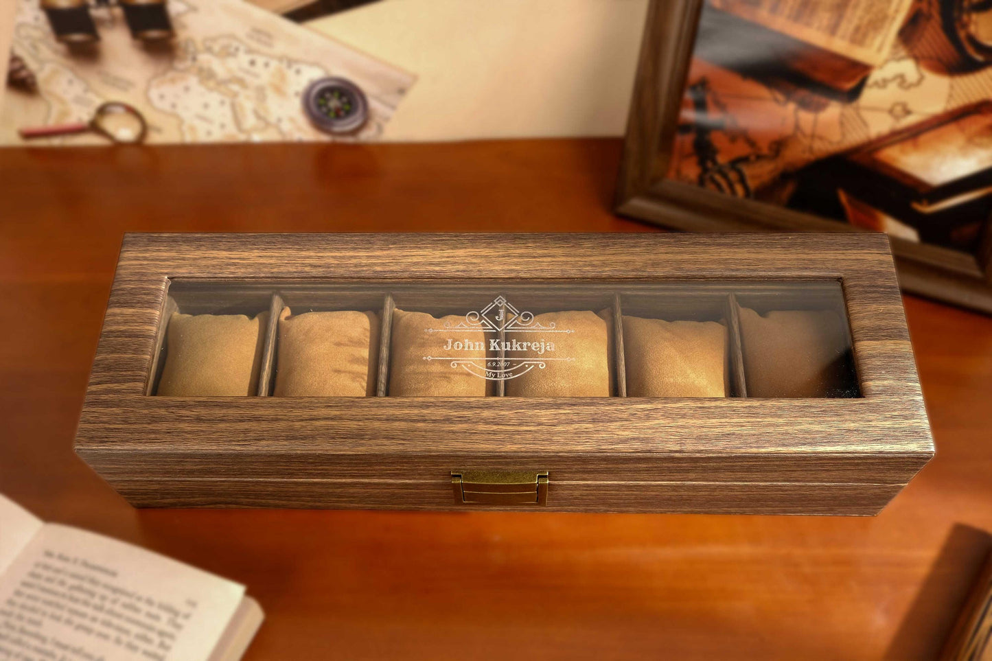 Personalized PU Leather Watch Box for 6 slot, Watch box for men, Watch organizer men, Watch Storage Case, Father's days gift, Wedding Gift
