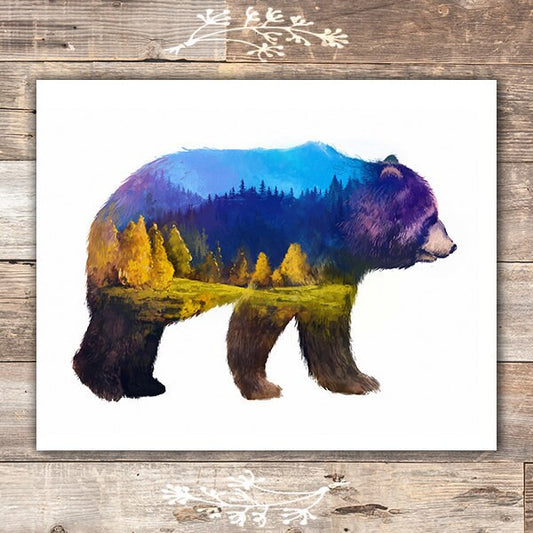 Double Exposure Bear Art Print - Unframed - 8x10 | Rustic Wall Decor