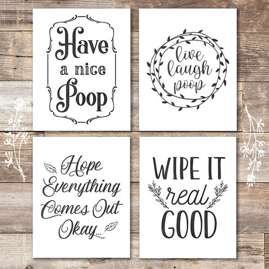 Funny Bathroom Quotes (Set of 4) - 8x10s