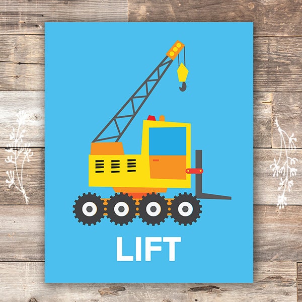 Boys Construction Trucks Set (Haul, Lift, Roll, Spin) Art Prints (Set of 4) - 8x10s