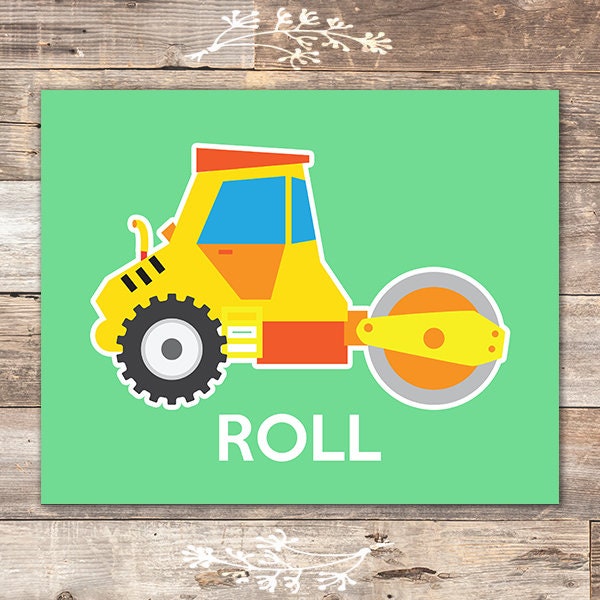 Boys Construction Trucks Set (Haul, Lift, Roll, Spin) Art Prints (Set of 4) - 8x10s