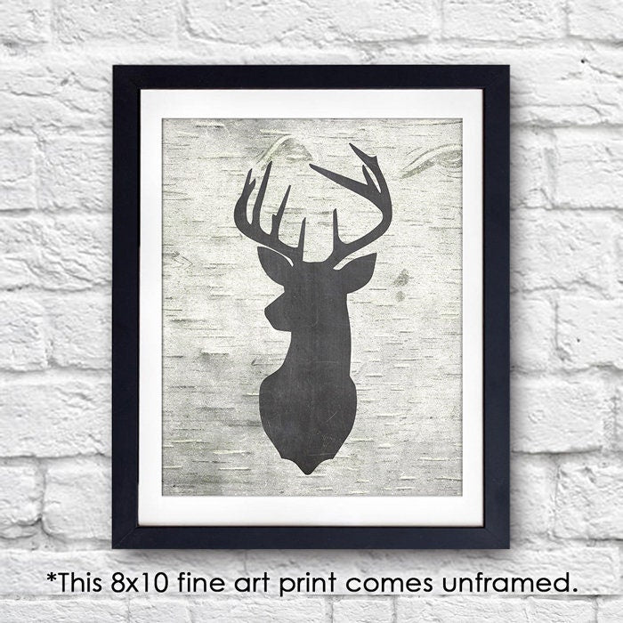 Birch Chalkboard Deer Silhouette Art Print - 8x10