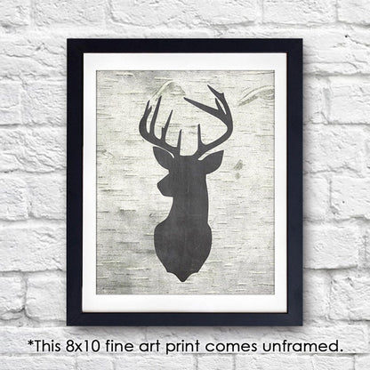Birch Chalkboard Deer Silhouette Art Print - 8x10