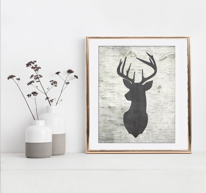 Birch Chalkboard Deer Silhouette Art Print - 8x10