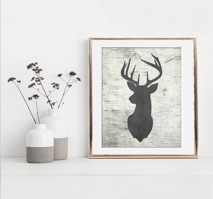 Birch Chalkboard Deer Silhouette Art Print - 8x10