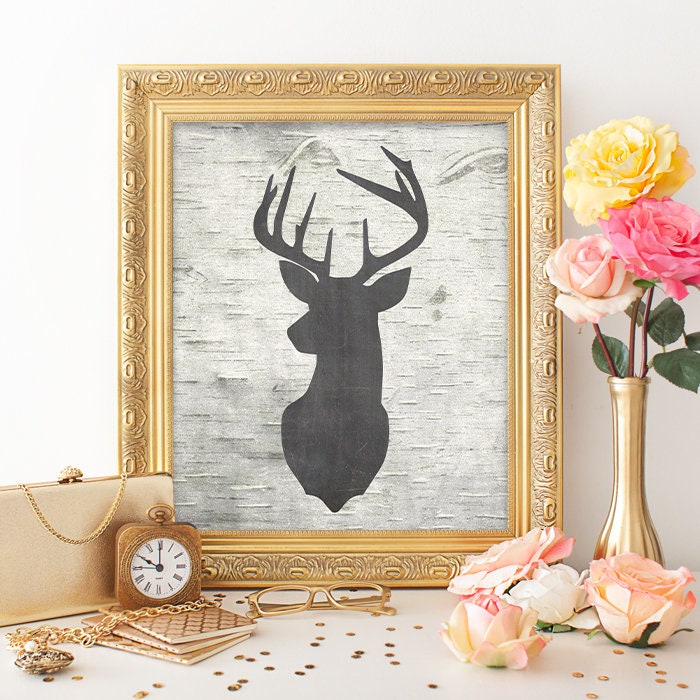 Birch Chalkboard Deer Silhouette Art Print - 8x10