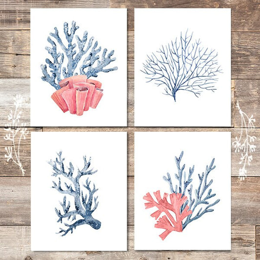 Beach Decor Art Prints (Set of 4) - 8x10s | Coral