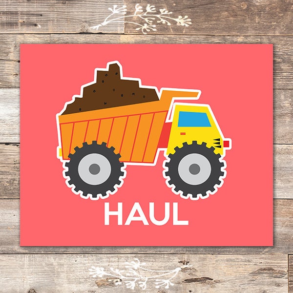 Boys Construction Trucks Set (Haul, Lift, Roll, Spin) Art Prints (Set of 4) - 8x10s