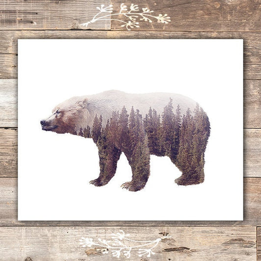 Double Exposure Bear Wall Art Print - 8x10