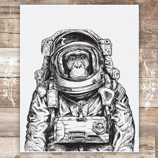 Astronaut Monkey Art Print - 8x10 | Space Monkey