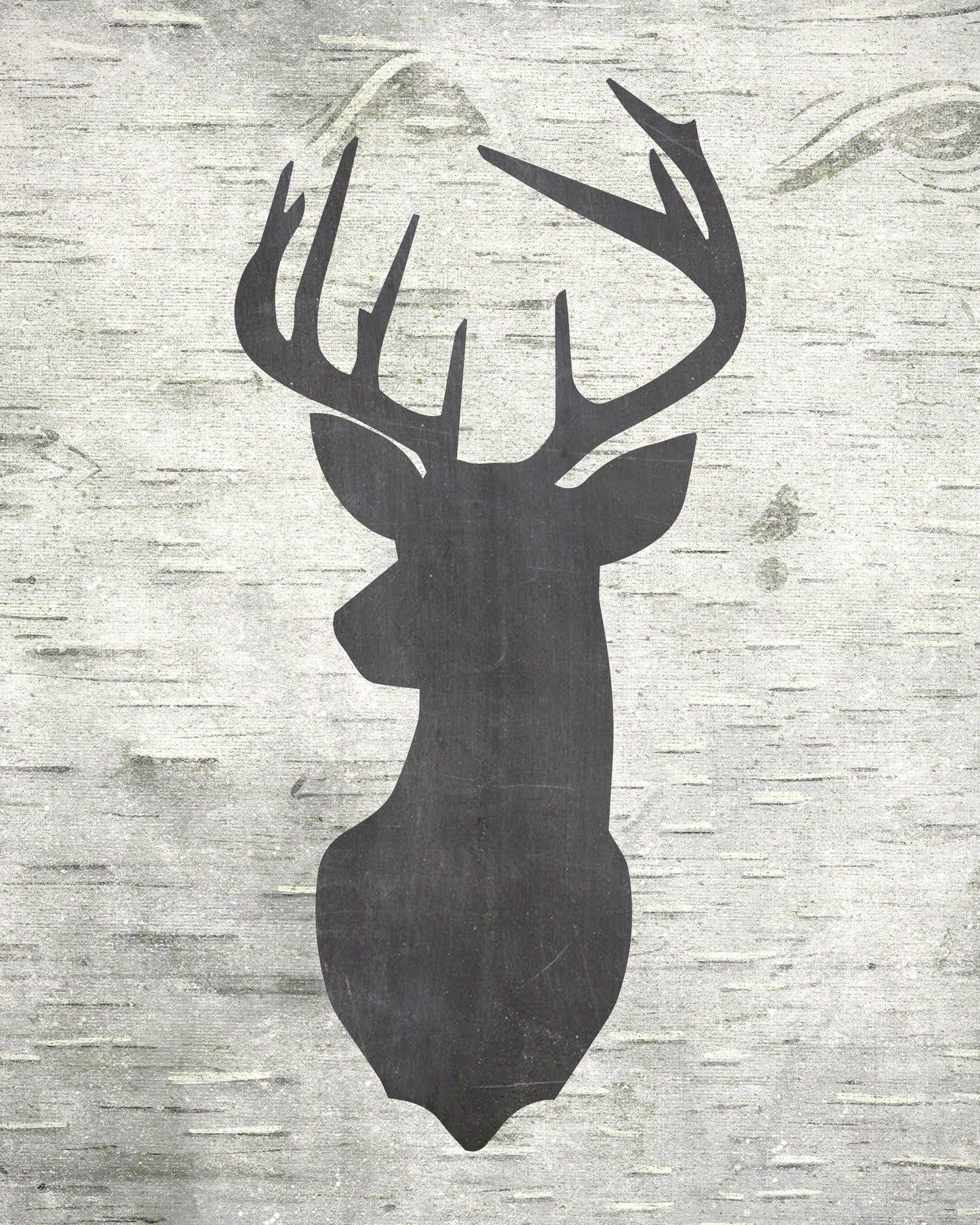 Birch Chalkboard Deer Silhouette Art Print - 8x10