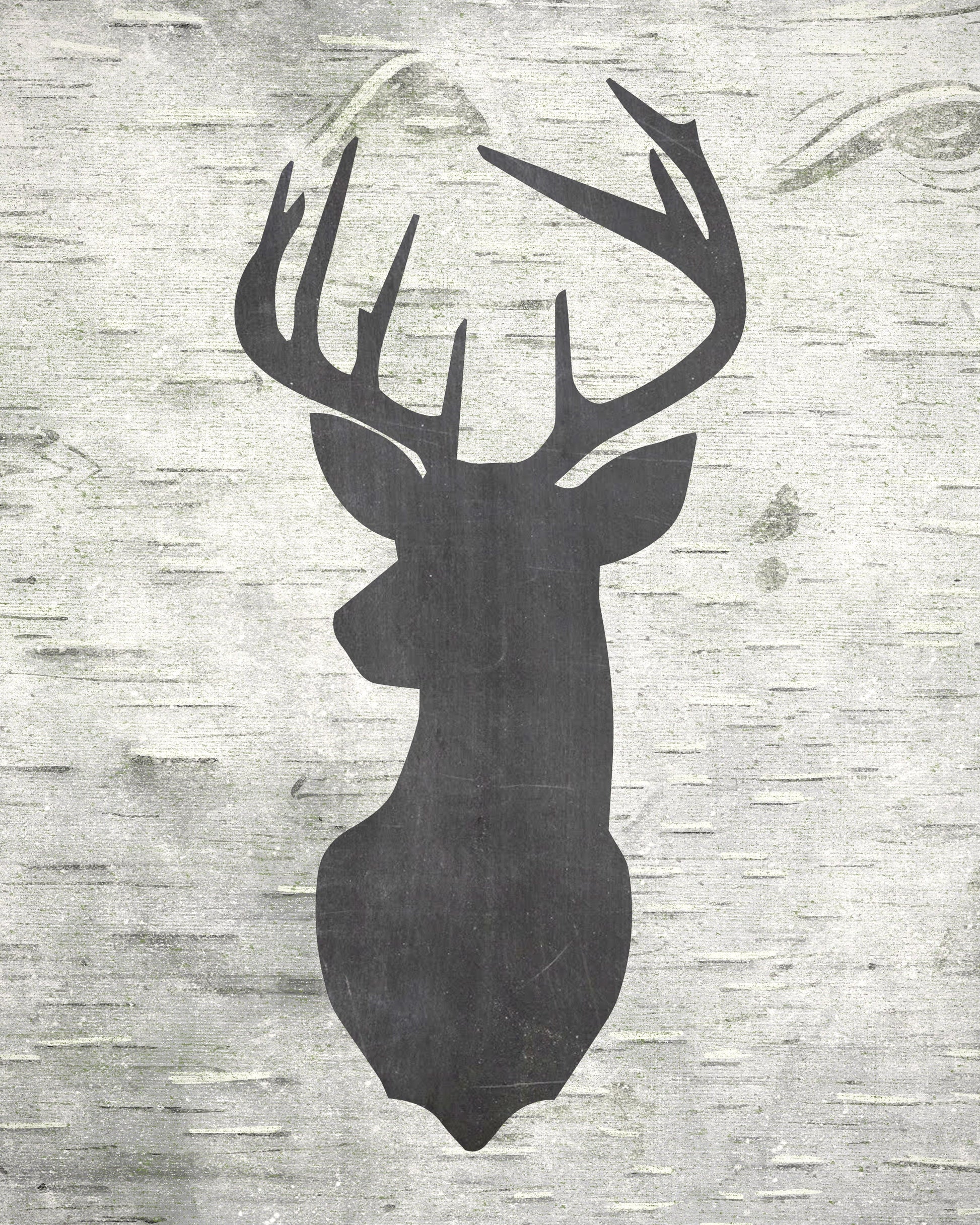 Birch Chalkboard Deer Silhouette Art Print - 8x10