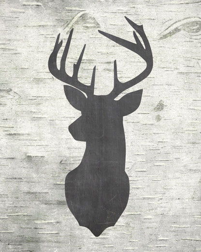 Birch Chalkboard Deer Silhouette Art Print - 8x10