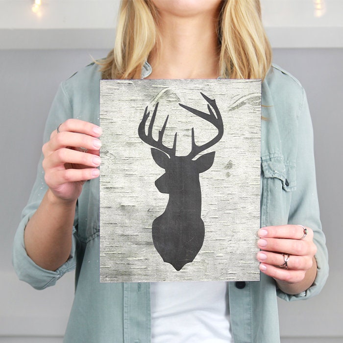 Birch Chalkboard Deer Silhouette Art Print - 8x10