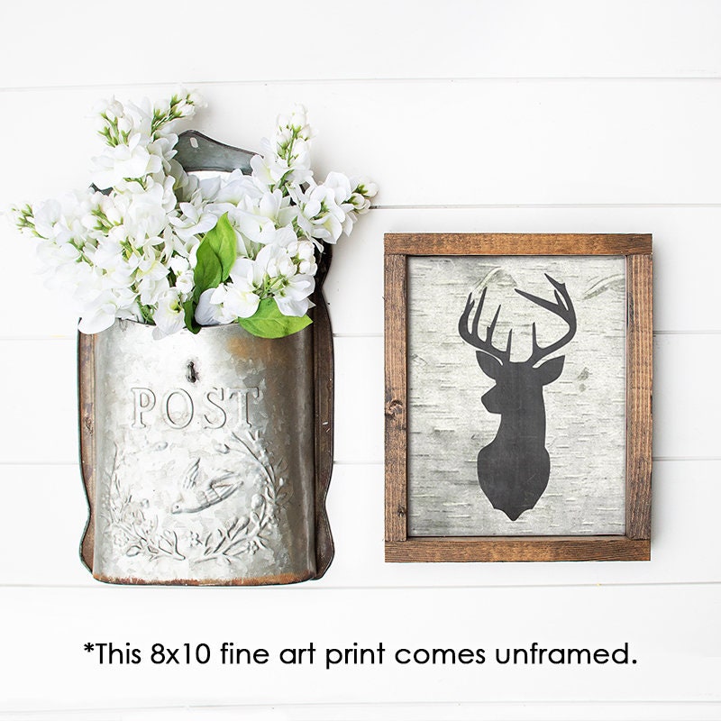 Birch Chalkboard Deer Silhouette Art Print - 8x10