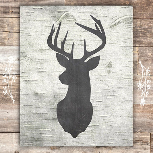 Birch Chalkboard Deer Silhouette Art Print - 8x10