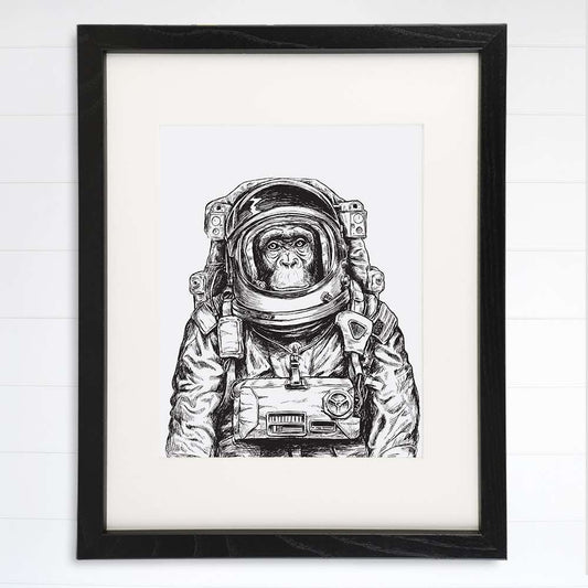 Astronaut Monkey Art Print - 8x10 | Space Monkey