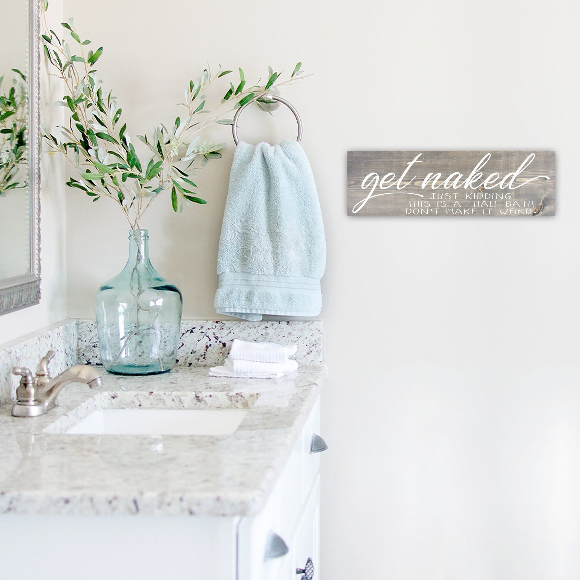 Bathroom Funny Sign | Wood Sign | Get Naked Just Kidding It's a Half Bath | FAST SHIPPING & Ready to Hang!