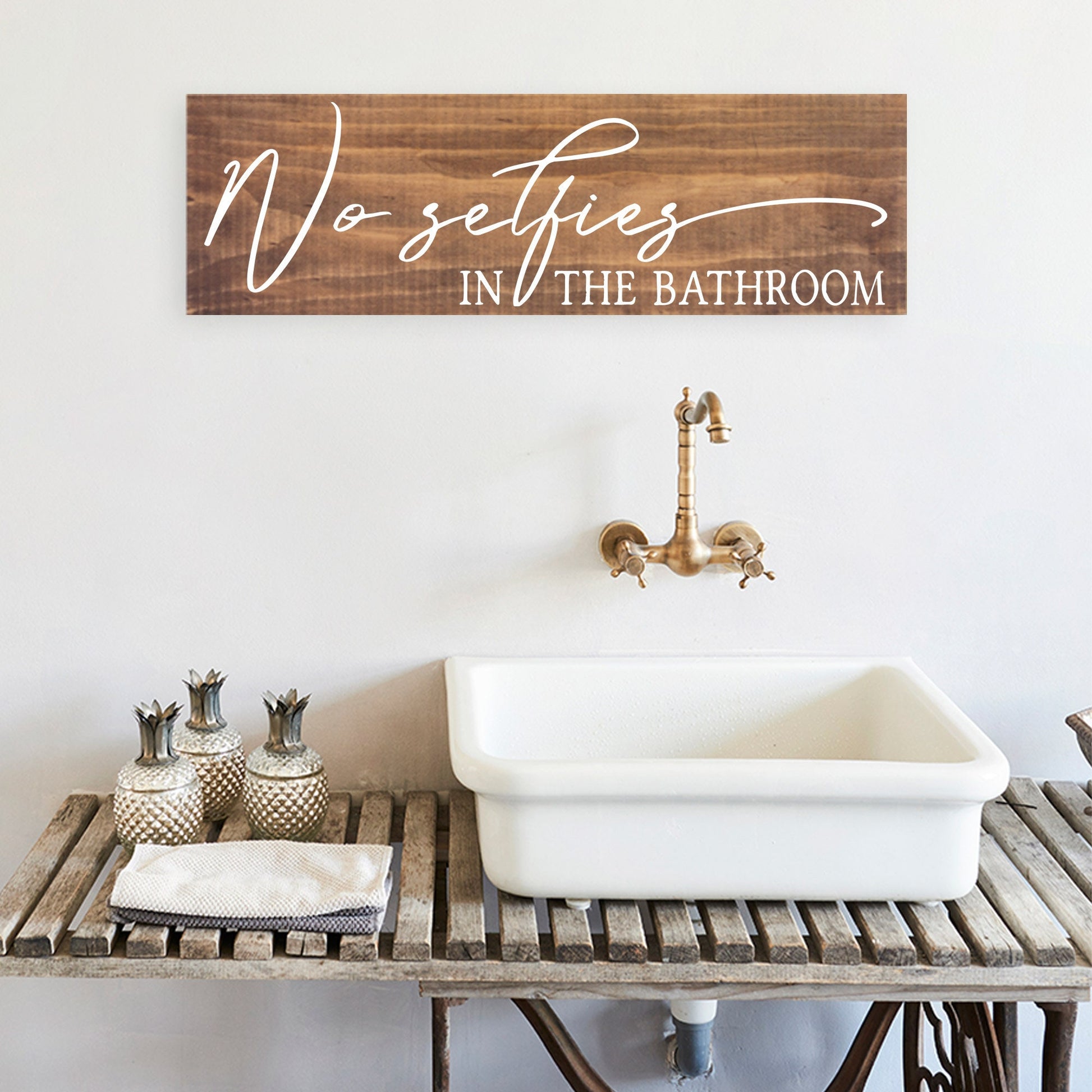 Bathroom Funny Sign | Wood Sign | No Selfies in the Bathroom | FAST SHIPPING & Ready to Hang!