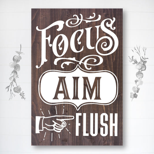 Focus Aim Flush | Funny Bathroom Sign | Fast Shipping & Ready to Hang!