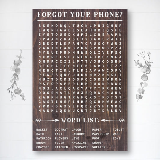 Forgot Your Phone Word Search 16x24" | Funny Bathroom Sign | Real Wood | Fast Shipping & Ready to Hang!