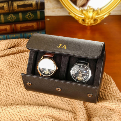 Personalized Vegan Leather Watch Box, Watch Roll for 3 Watches, Travel Watch Case, Groomsman Watch Case Gift, Father's Day gift,Wedding gift