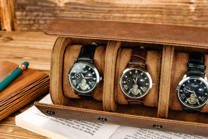Personalized Leather Watch Box, Vegan Leather Watch Box, Watch Roll for 3 Watches, Valentine's Day gifts, Travel Watch Box, Gifts for Dad
