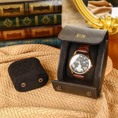 Personalized Vegan Leather Watch Box, Watch Roll for 3 Watches, Travel Watch Case, Groomsman Watch Case Gift, Father's Day gift,Wedding gift