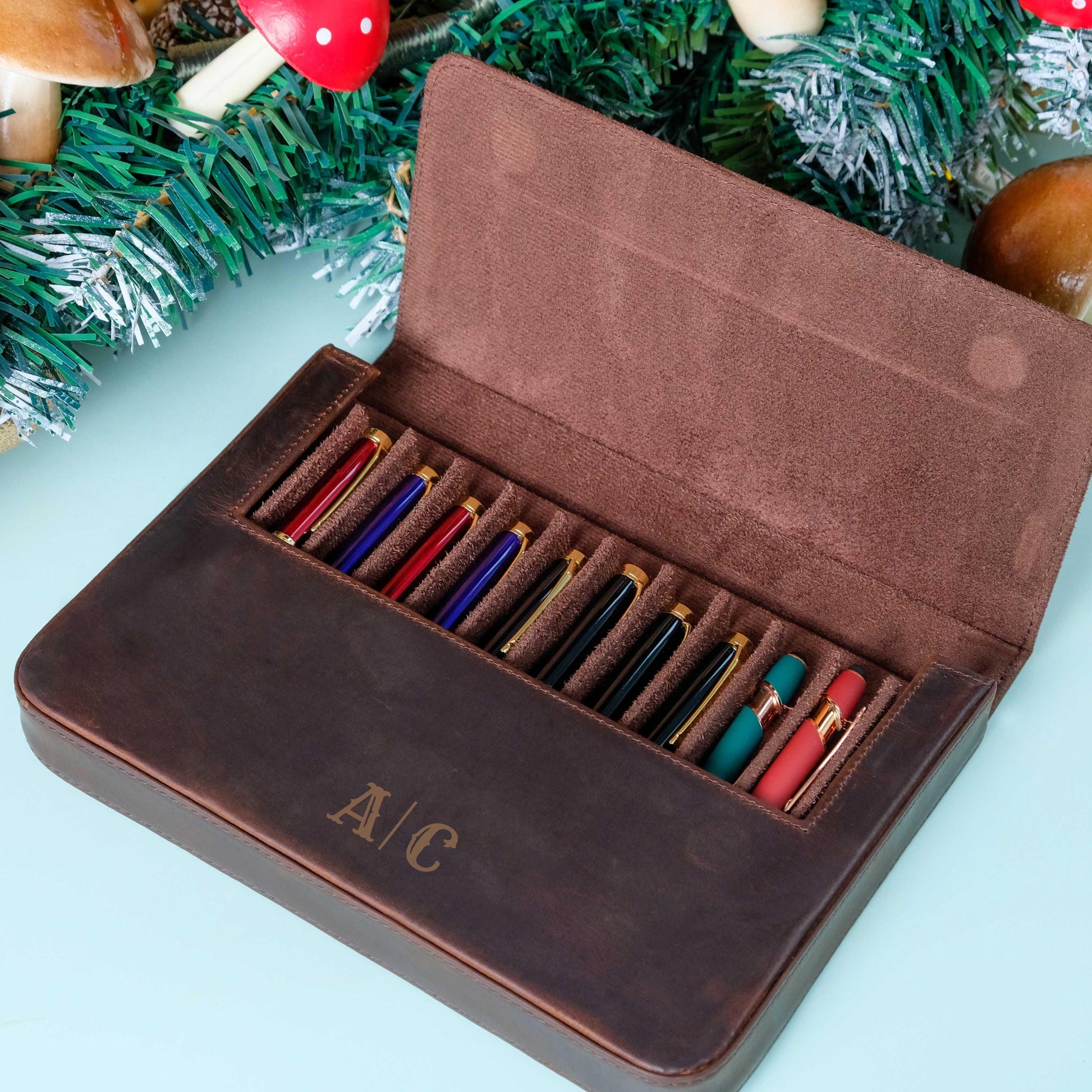 Personalization Crazy Horse Leather Pen Case, Fountain pen case, Pen Organizer Storage Holder, Office gifts, Travel Pen Case, Birthday gifts