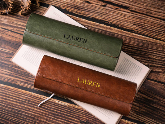 Personalized Leather Watch Box, Vegan Leather Watch Box, Watch Roll for 3 Watches, Valentine's Day gifts, Travel Watch Box, Gifts for Dad